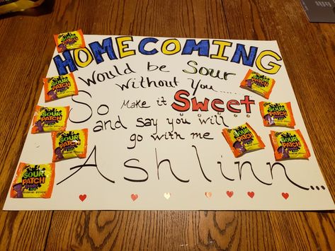 Sweet and simple.... as well as sweet and sour Sour Patch Hoco Proposals, Simple Dance Proposal Ideas, Skittles Homecoming Proposal, Candy Homecoming Proposals, Sour Patch Kids Hoco Proposal, Candy Hoco Proposals, Hoco Proposals Ideas Candy, Sadie Proposals Ideas, Names Of Candy