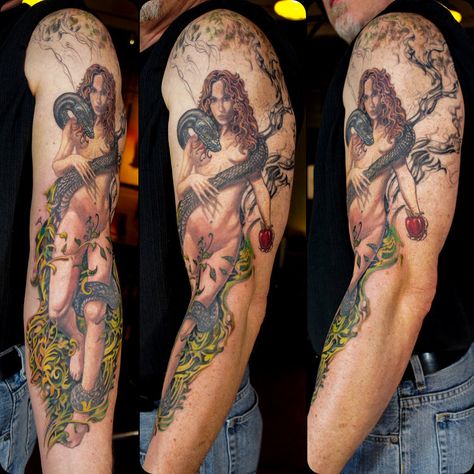 50+ Amazing Adam and Eve Tattoo Designs and Ideas | Body Art Guru Adam And Eve Tattoo Ideas, Eve And Serpent Tattoo, Adam And Eve Tattoo, Adam And Eve Art, Eve Tattoo, Sin Tattoo, Suit Tattoo, Abrahamic Religions, Apple Tattoo