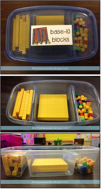 This is a great way to store Base Ten Blocks and make them accessible for students to use.  This idea is from Tales of Frogs and Cupcakes Base 10 Blocks, Teaching Organization, Base Ten Blocks, Math Place Value, Math Manipulatives, Classroom Organisation, Base Ten, Unit Studies, Math Workshop