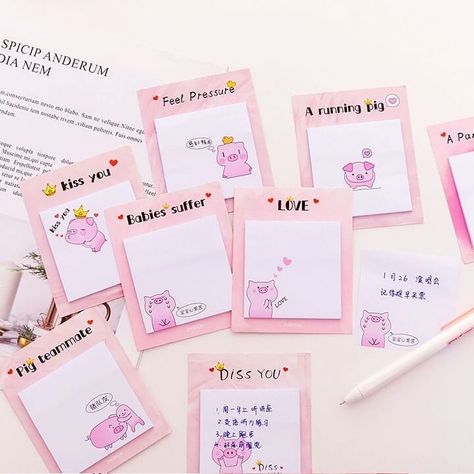 🐖These cute little piggy sticky memos will brighten your day!🐷 Click the link https://mykawaiioffice.com/ #mykawaiioffice#kawaii#kawaiipen#schoolsupplies#officesupplies#stationery#scrapbooking Pig Kiss, Notes Notebook, Notebook Stationery, Pink Cartoon, Baby Kiss, Paper Journal, Label Paper, Memo Pad, Journal Paper