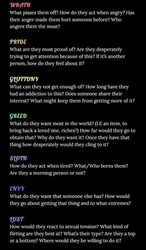 Motivational Writing Prompts, What Are The Seven Deadly Sins, Begging Prompts, How Many Characters Should Be In A Novel, How To Write A Scene In A Book, Fantasy Creative Writing Prompts, Scene Prompts Creative Writing, Seven Deadly Sins Writing Prompt, Scenes For Writing