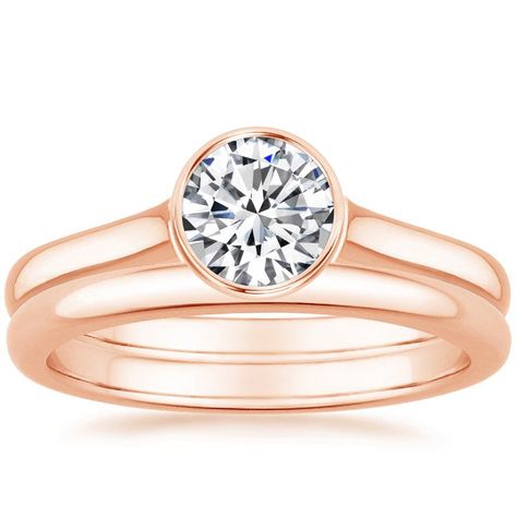 Luna Bezel Set Diamond Bridal Set - 14K Rose Gold (Setting Price) Gold Ring Price, Unique Engagement Ring Settings, Comfort Fit Wedding Band, Diamond Bridal Sets, Bezel Set Diamond, Yellow Gold Setting, Modern Ring, Halo Diamond Ring, Gold Wedding Rings