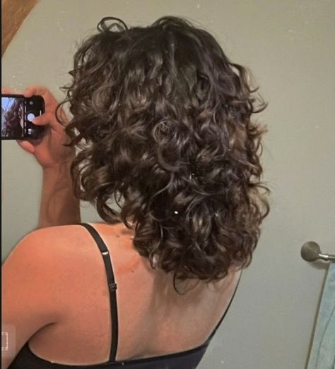 Short Curly Hair Brunette, Dark Brown Mid Length Curly Hair, Short Medium Wavy Hair, Perm On Shoulder Length Hair, Short Curly Haircuts Shoulder Length, Layers Curly Hair Short, Shoulder Curly Haircuts, Perm Medium Length Hair, Permed Hairstyles Medium