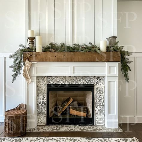 French Fireplace Decor, Builder Grade Fireplace Makeover, Reno Fireplace, Fireplace Mantle Makeover, Paint Brick Fireplace White, Painted Wood Fireplace, White Fireplaces, Modern Farmhouse Fireplace Mantel, Colonial Fireplace