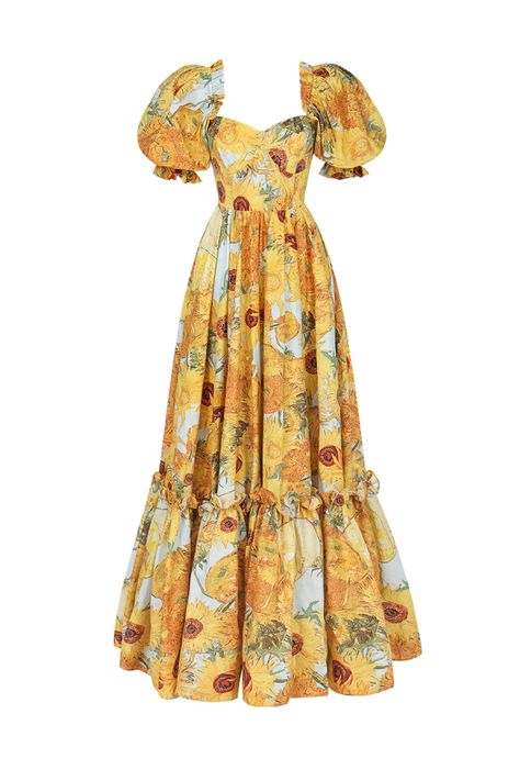 Van Gogh Dress, Selkie Dress, Sunflower Dress, Corset Style Tops, Ootd Ideas, Corset Style, Van Gogh, Cotton Dresses, Pretty Dresses