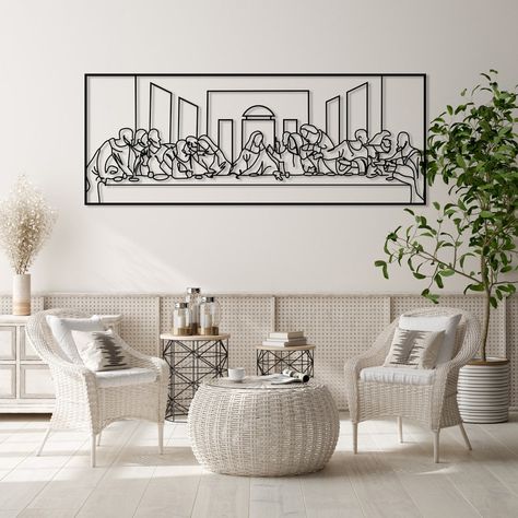 Jesus Last Supper, Modern Wall Art Living Room, Living Room Aesthetic, Jesus Wall Art, Outdoor Metal Wall Art, Aesthetic Living Room, Religious Wall Art, Dining Room Wall Art, Minimalist Wall Decor