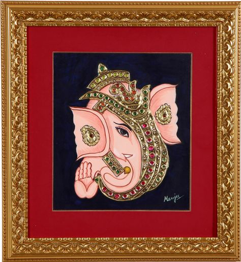 Ganesha Tanjore Painting, Mysore Painting, Indian Traditional Paintings, Embroidery Hoop Art Diy, Tanjore Painting, 22 Carat Gold, Lord Shiva Pics, Indian Art Paintings, Old Paintings