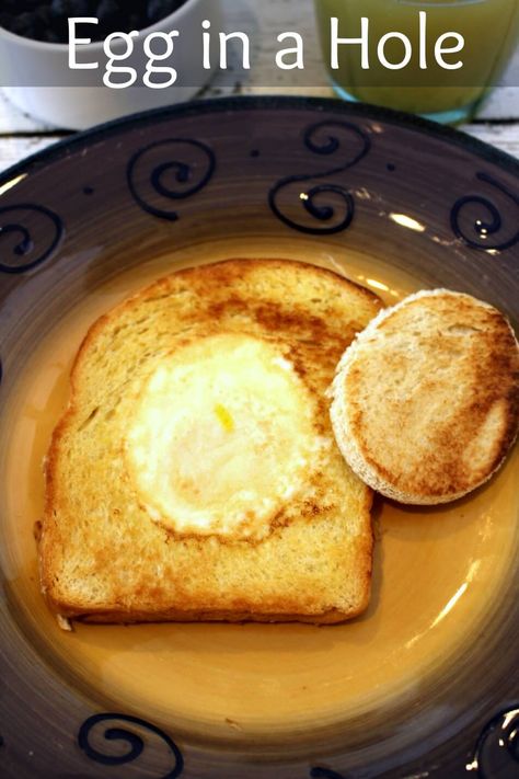 How to Make Egg in the Hole! via @jfishkind Eggs In The Hole, Egg In The Hole Recipe, Egg In Bread Hole, Bird In A Nest Breakfast, Eggs In A Nest Breakfast, French Toast In A Mug, Baked Banana Oatmeal, Egg In The Hole, Eggs In Bread