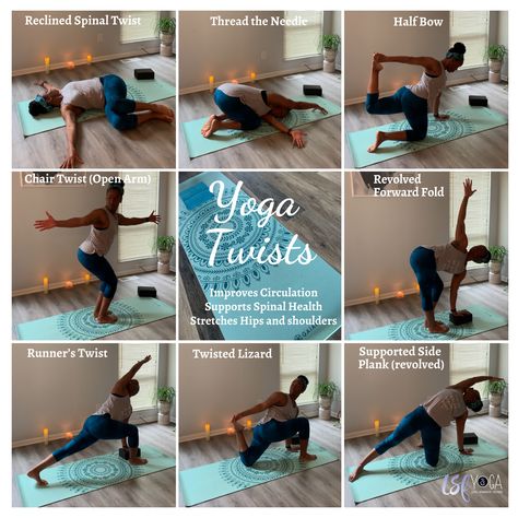 Yoga Twists, Yoga Twists Poses, Yoga Forward Fold, Twist Yoga, Crescent Lunge, Vinyasa Flow, Yoga Moves, Improve Circulation, Yoga Postures