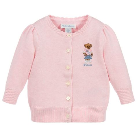 Ralph Lauren Baby Girl, Baby Cardigan Knitting Pattern, Ralph Lauren Kids, Polo Bear, Pink Cardigan, Baby Cardigan, Niece And Nephew, Dresses Shoes, Baby Fever