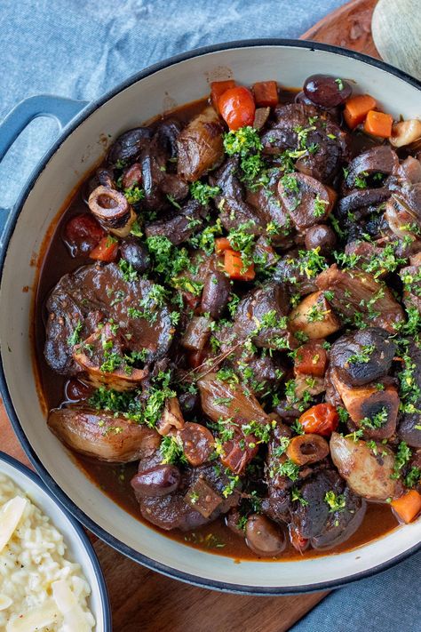 Slow cooked venison osso buco recipe - A Tasty Kitchen Italian Venison Recipes, Venison Osso Bucco Recipe, Osso Bucco Recipe Slow Cooker, Venison Osso Bucco, Venison Shank Recipe, Oso Bucco Recipe, Venison Shank, Venison Recipes Crockpot, Slow Cooked Beef Cheeks