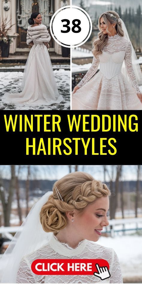 Winter Wedding Bride Hair, Winter Wedding Hairstyles For Long Hair, Short Hair For Bride, Long Hair With Veil, Winter Wedding Hairstyles, Hair For Bride, Hair With Veil, Winter Veil, Down Styles