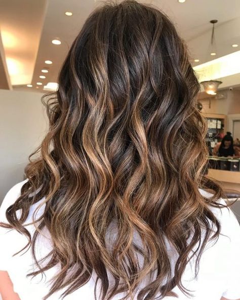 Caramel Balayage on Dark Brown Hair Caramel Balayage Highlights, Balayage Hair Caramel, Hair Caramel, Blond Balayage, Balayage Hair Dark, Caramel Balayage, Caramel Hair, Brown Hair With Blonde Highlights, Hair Color Light Brown