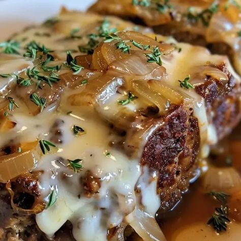 French Onion Crockpot Meatloaf, Slow Cooker French Onion Meatloaf, Crockpot French Recipes, Crockpot French Onion Meatloaf With Melted Swiss Cheese, Crockpot French Onion Meatloaf, Crockpot Carmelized Onions, Swiss Cheese Recipes, French Onion Meatloaf, Savory Meatloaf