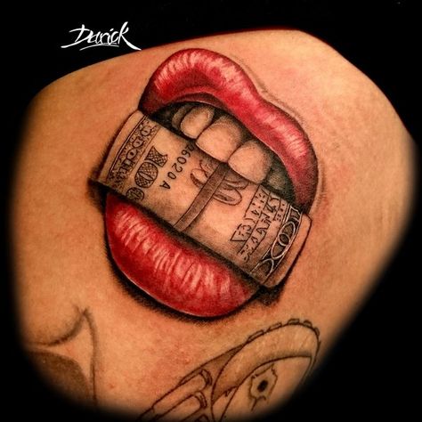 Lip Print Tattoos, Dollar Tattoo, Characters From Movies, Money Tattoo, Quality Tattoo, 4 Tattoo, Intricate Tattoo, Dope Tattoos For Women, Tatuaje A Color