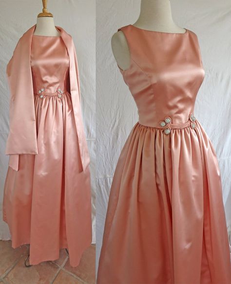 2 Pc Peach Satin Formal En Francaise Huey Waltzer by DustyDesert, $75.00 Vintage Bridesmaids, Vintage Fashion 1950s, Peaches And Cream, Fashion 1950s, 50s Dresses, 60s Fashion, 1950s Fashion, College Fashion, Vintage Clothes