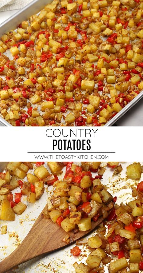 Roasted Potatoes With Peppers And Onions, Potato Cubes In Oven, Potato Obrien, Cubed Potatoes Recipes, Country Potatoes Breakfast, Diced Potatoes In Oven, Country Potatoes Recipe, Potatoes With Peppers And Onions, Country Potatoes