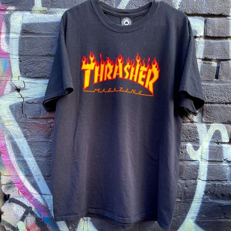 GUC Authentic Thrasher Magazine Orange Flame Logo Black T-Shirt Size XL Thrasher Flame, Flame Logo, Thrasher Magazine, People In Need, Raise Money, Logo Black, Black T Shirt, Black Tshirt, The Year