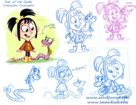 Early characters designs by Jennifer Wood for the heroines of The Year of the Snake: Tales from Chinese Zodiac. Jennifer Wood, Draw Chibi, Character Design Girl, Year Of The Snake, Characters Design, Animation Reference, Kid Character, Female Character, The Snake