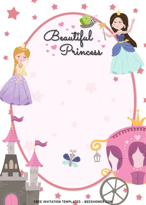 8+ Beautiful Hand Drawn Princess And Her Carriage Birthday Invitation Templates | Beeshower School Stickers Labels, Fairy Invitations, Princess Birthday Invitations, Princess Invitations, Happy Birthday Wallpaper, Princess Wallpaper, Birthday Wallpaper, Free Invitation Templates, Best Mate