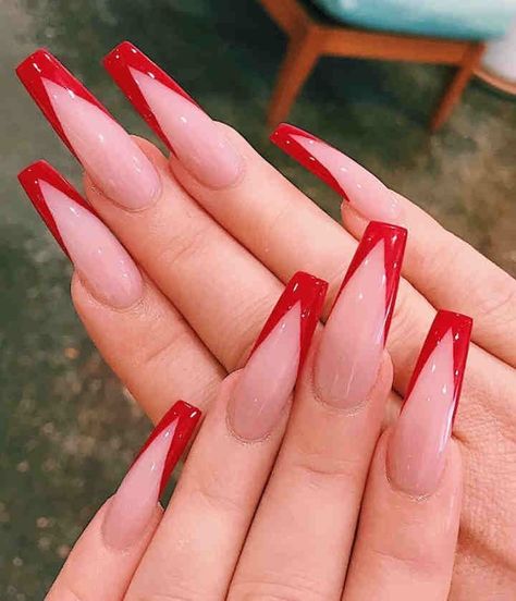 V Tips Nails Coffin, Long Red Nails, Red Nail Art Designs, Long Nail Art, Red Nail Art, Red Acrylic Nails, Red Nail Designs, Coffin Nails Long, Prom Nails