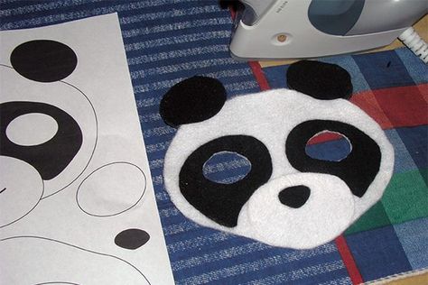 Hand embroider or zigzag stitch a smile if you like. Diy Panda Costume, Panda Costume Diy, Fox Mask Template, Dr Seuss Diy Costumes, Diy Panda, Panda Costume, Panda Mask, Animal Masks For Kids, Panda Costumes