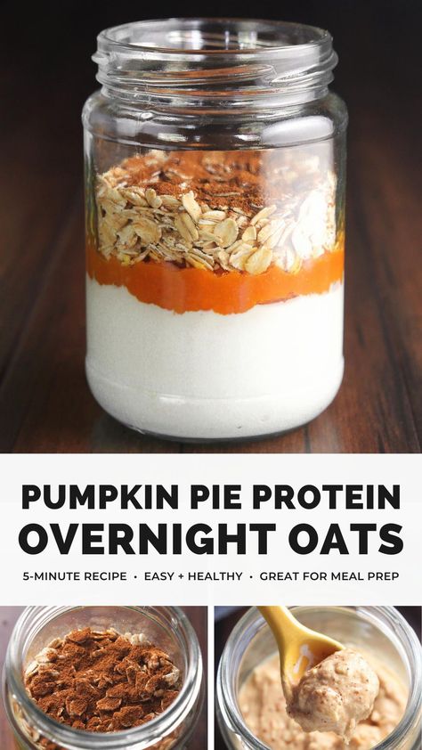 Oats In A Jar, Smoothie Bowl Vegan, Overnight Oats In A Jar, Pumpkin Pie Protein, Protein Overnight Oats, Dessert For Breakfast, Overnight Oat, Pumpkin Pies, Overnight Oatmeal