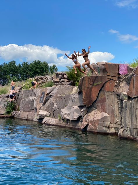 - cliff jumping, cliff diving, fun, lake day, quarry, sunny, summer, lake life… Cliff Diving Aesthetic, Cliff Jumping Aesthetic, Lake Jumping, Jumping Off Cliff, Josie Core, Jumping Pictures, Donner Lake, Ocean Vacation, Cliff Jumping