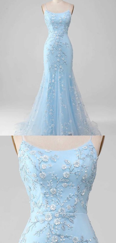 Light Blue Prom Dress Long, Summer Prom Dresses, Prom Prep, Light Blue Prom, Floral Prom Dress, Prom Dresses Long Blue, Light Blue Prom Dress, Spring Formal, Blue Outfits