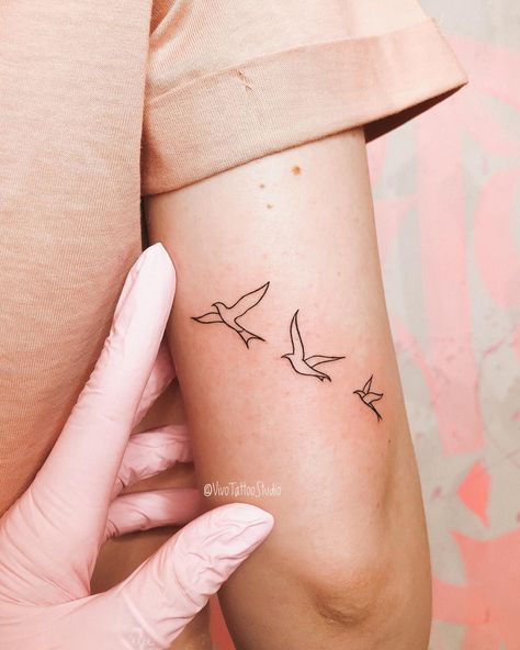 Flock Of Birds Tattoo, 3 Little Birds Tattoo, 3 Birds Tattoo, Family Tattoos Ideas, Owl Tattoo Ideas, Bird Tattoo Ideas, Small Bird Tattoos, Little Bird Tattoos, Tiny Bird Tattoos