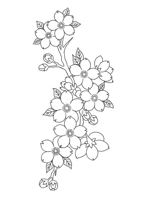 Tattooing 101, Floral Linework, Tattoo Cherry, Flower Tattoo Stencils, Japanese Tattoos For Men, 50 Tattoo, Japanese Flower Tattoo, Hand And Finger Tattoos, Tattoo Outline Drawing