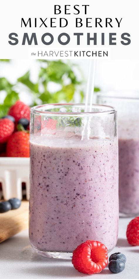 This Mixed Berry Smoothie recipe is made with oat milk, frozen mixed berries (blueberries, blackberries, raspberries and strawberries), frozen bananas and pure vanilla extract. It’s a quick and easy banana berry smoothie to make even on busy weekday mornings. Frozen Berry Smoothie, Mixed Berry Smoothie, Berry Smoothie Recipe, Frozen Bananas, Berry Juice, Pure Vanilla, Berry Smoothie, Smoothie Recipe, Mixed Berries