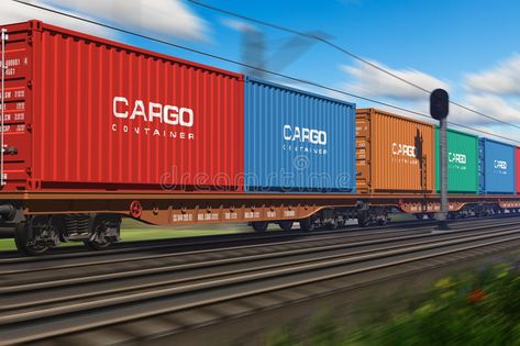 Freight train with cargo containers. Passing by with motion blur effect , #ad, #cargo, #containers, #Freight, #train, #blur #ad Container Company, Reefer Container, Mural Room, Cargo Container, Freight Train, Flatbed Trailer, Freight Forwarder, Cargo Services, Rail Road