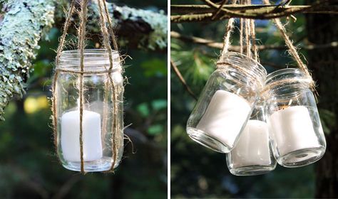 DIY Basics: Hanging Jar Lanterns ขวดโหล Mason Jar, Uses For Mason Jars, Hanging Candle Lanterns, Hanging Jars, Diy Outdoor Lighting, Mason Jar Lanterns, Hanging Mason Jars, Mason Jar Ideas, Jar Lanterns