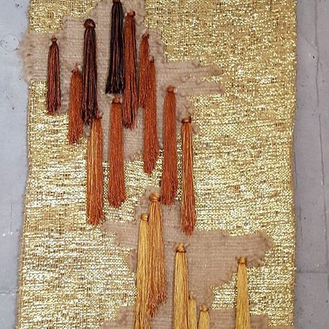 This large gold piece is reduced by 50% for our studio sale...link in profile.. Tapestry Loom Weaving, Textile Techniques, Gold Tapestry, Weaving Loom Diy, Yarn Hanging, Diy Weaving, Textile Fiber Art, Weaving Textiles, Weaving Projects