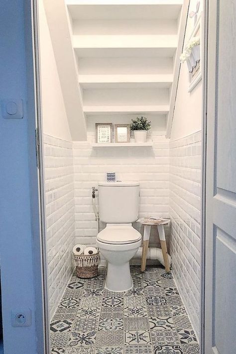 Understairs Toilet, Small Downstairs Toilet, Bathroom Under Stairs, Toilet Room Decor, Small Toilet Room, Bathtub Bathroom, Make A Door, Downstairs Toilet, Small Toilet