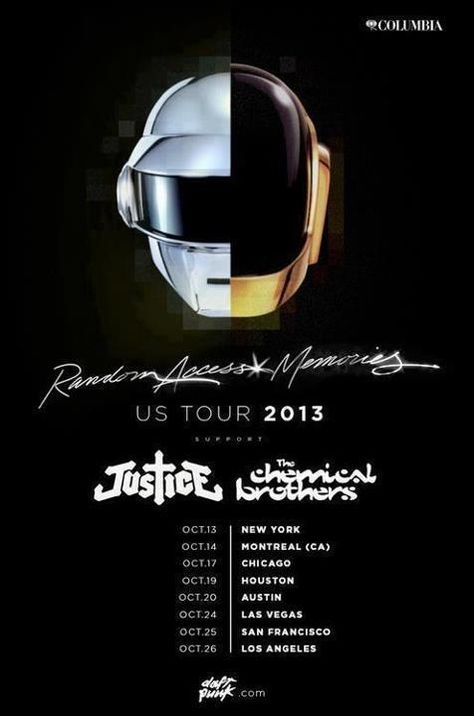 Daft Punk fake tour poster #daftpunk #music Random Access Memories, Punk Concert, The Chemical Brothers, Photoshop Flyer, Music Concert Posters, Graphic Design Packaging, Tour Posters, Electronic Dance Music, Daft Punk