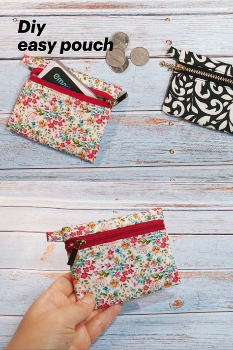 Diy Coin Purse Pattern, Easy Zipper Pouch, Diy Pouch No Zipper, Mini Coin Pouch, Mini Zipper Pouch, Diy Coin Purse, Coin Purse Pattern, Coin Purse Tutorial, Wallet Sewing Pattern