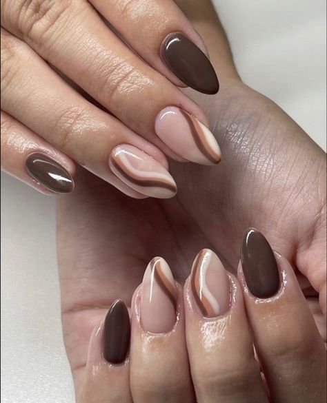 Brown Gel Nails Designs, Nail Art Coklat, Beige Nails Ideas, Beige Nails Design, Tan Nails, Brown Nail Art, Brown Acrylic Nails, Brown Nails Design, Beige Nails