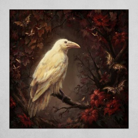 Crow Painting, White Raven, White Crow, Raven Art, Popular Art, Home Pictures, Moon Art, Watercolor Portraits, Original Artists