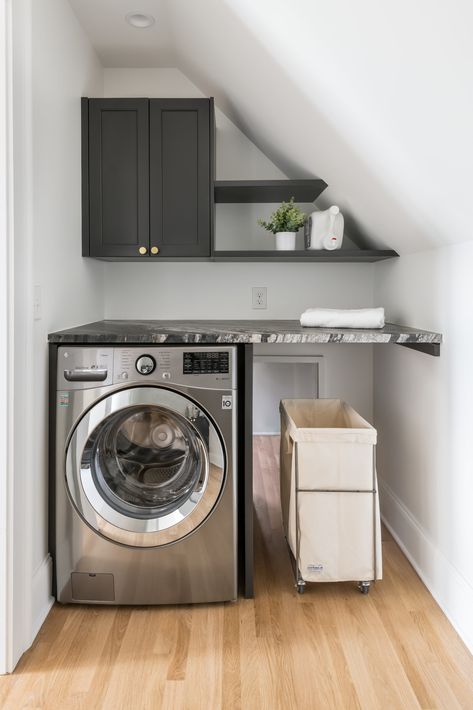 Concrete Laundry Room Floor, Room Slanted Ceiling, Concrete Laundry Room, Room With Slanted Ceiling, Laundry Room Floor, Hexagon Marble Tile, Laundry Room Flooring, Slanted Ceiling, Attic Conversion