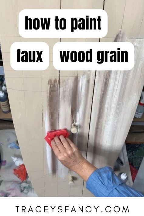 hand painting a wood grain on flat wood surface Painting Cardboard To Look Like Wood, Painting Faux Wood Grain, How To Paint Cardboard To Look Like Wood, Painting Wood Grain Look, Wood Grain Painting Techniques, Painting To Look Like Wood Grain, How To Paint Faux Wood, Faux Wood Grain Painting Diy, How To Paint Faux Wood Grain