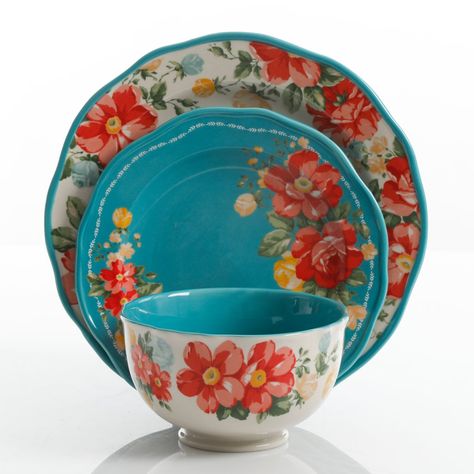 Pioneer Woman Dinnerware, Teal Dinnerware, Desert Rose Dishes, Dinnerware Sets Walmart, Pioneer Woman Dishes, Primitive Dining Rooms, Pioneer Woman Kitchen, The Pioneer Woman, Dish Sets