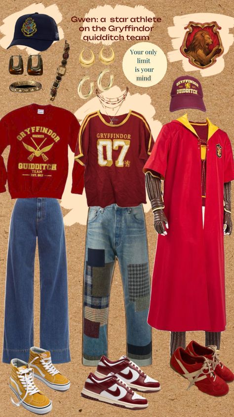 #gryffindor #gryffindoraesthetic #outfitinspo #quidditch Gryffindor Outfit Aesthetic, Gryffindor Outfit, Hogwarts Outfits, Gryffindor Aesthetic, Harry Potter Quidditch, Outfits Aesthetic, Hogwarts, Harry Potter, Cute Outfits