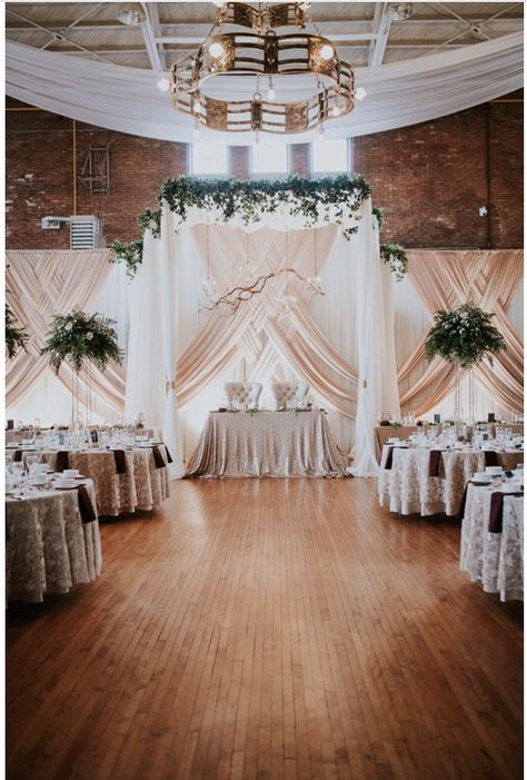 Canopy Decor, Enchanted Forest Quinceanera Theme, Front Table, Wedding Drapery, Wedding Top Table, Shabby Chic Wedding Decor, Draping Wedding, Reception Layout, Ceiling Draping