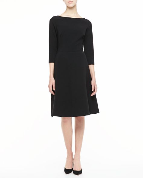 3/4 sleeve boatneck a line dress - Google Search Lela Rose Dress, Black Wool Dress, Rose Sleeve, Dresses Work, Conservative Fashion, V Dress, Minimalist Wedding Dresses, Fall Wedding Guest Dress, Boat Neck Dress