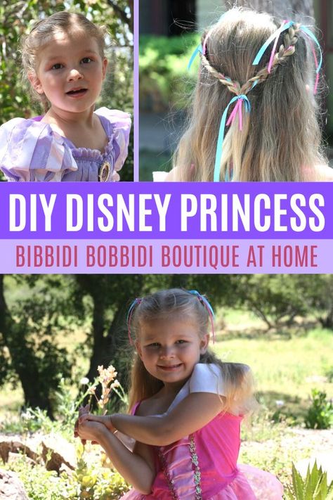 Create your own DIY Bibbidi Bobbidi Boutique at home or in your hotel room for magical princess transformations on a budget! Find out costume and hairstyle tricks and how to create pixie dust magic for your princess at home (for a fraction of the cost of the BBB splurge!) #Disney #DisneyTravel #TravelwithKids #Disneytips #BibbidiBobbidiBoutique #DisneyPrincess #Princess #AtHome #budgetDisney Bibbity Bobbity Boutique, Hairstyle Tricks, Mickey Ears Diy, Disney Hairstyles, Disneyland Party, Homemade Shirts, Bibbidi Bobbidi Boutique, Ideas For Costumes, Girls Birthday Party Ideas