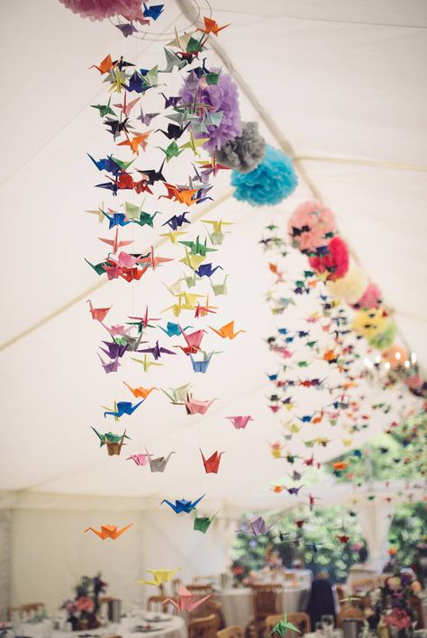 1000 Paper Cranes, Marquee Decoration, Origami Birds, Origami Wedding, Origami Cranes, Paper Cranes, Wedding Week, Colour Inspiration, Marquee Wedding