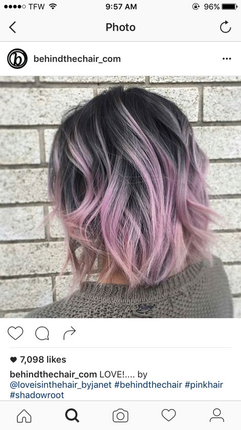 dark grey roots with purple tips Hair Color Asian, Bob Hair Color, Hair Color Purple, Short Hair Color, Ombre Hair Color, Hair Color Balayage, Hair Color Dark, Asian Hair, Cool Hair Color