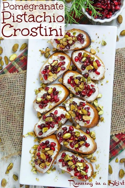 Pomegranate Crostini Recipe Easy Christmas Appetizers Finger Foods Vegetarian, Pomegranate Crostini, Christmas Appetizers Finger Foods, Pistachio Goat Cheese, Christmas Entrees, Pomegranate Pistachio, Easy Christmas Appetizers, Appetizers Finger Foods, Crostini Recipe